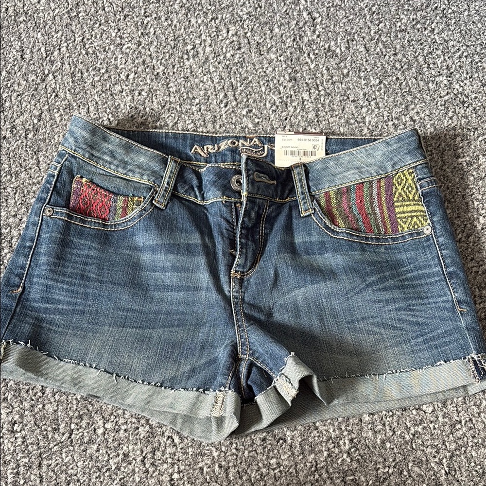Arizona Jean Company Blue Jean Shorts with Embroidered Pockets